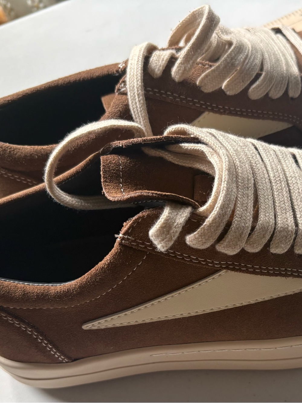 Rick Owens Brown Suede Low Top Sneakers Size 43 NWOT Cream